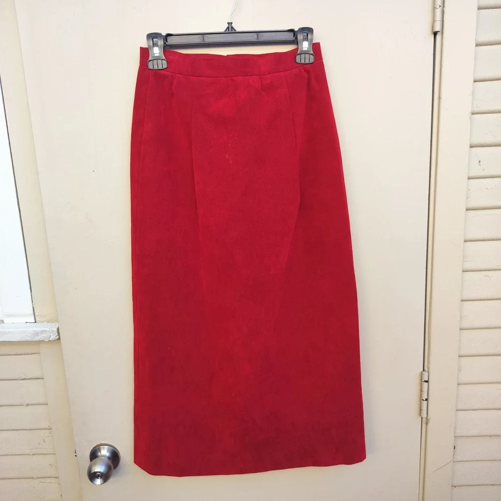 Vintage Red Suede Midi Pencil Skirt‎ Size Small